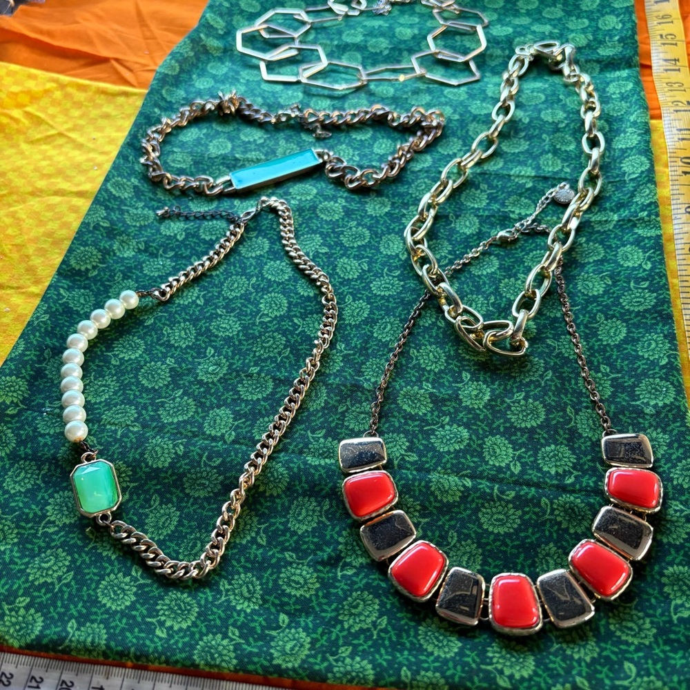 Gold statement choker bib necklaces bundle Vintage Liz Claiborne coral Enamel